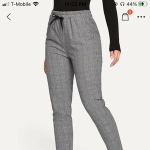 Plaid drawstring ankle pants